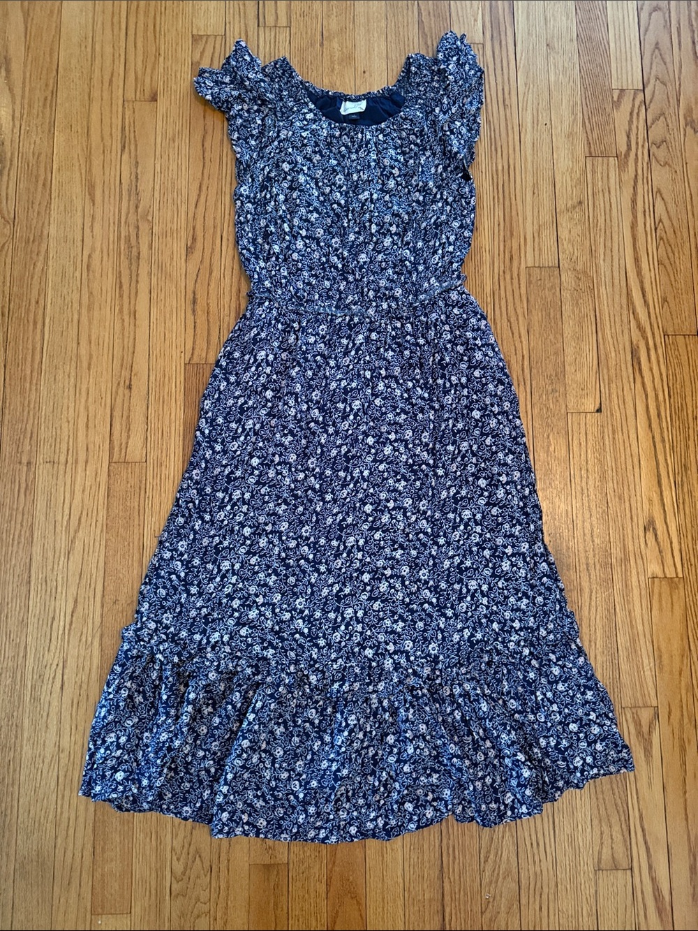 Universal Thread Navy Floral Maxi Dress with Ruffle Hem